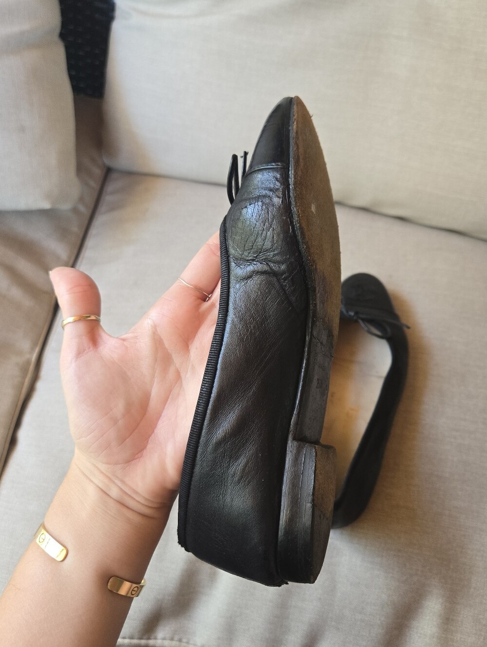Chanel Vintage Ballet Flats Shoes Slippers Black Lambskin Leather Size 35.5 - Picture 13 of 16
